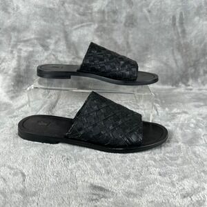 Frye Black Woven Leather Slides Flat Sandals 6M Minimalist Beach Bohemian Summer